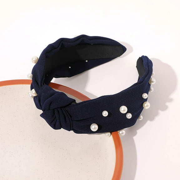 MSJUHEG Western Headbands,Beaded Headband,Knot Headband,Denim Headband,Pearl Headband,Chiffon Pearl Headband Knotted Headband Hair Accessories Wash Headband Navy One Size
