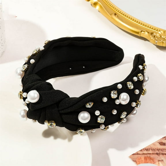 MSJUHEG Western Headbands,Beaded Headband,Knot Headband,Denim Headband,Pearl Headband,Headband Pearl Denim Fabric Headband High Head Hair Black One Size