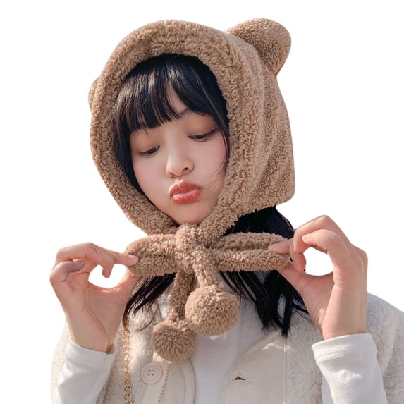MSJUHEG Winter Beanie Hats for Women with Ear Flaps Faux Fur Skull Cap Warm Outdoor Ski Snow Hats Pompoms A4 Khaki One Size