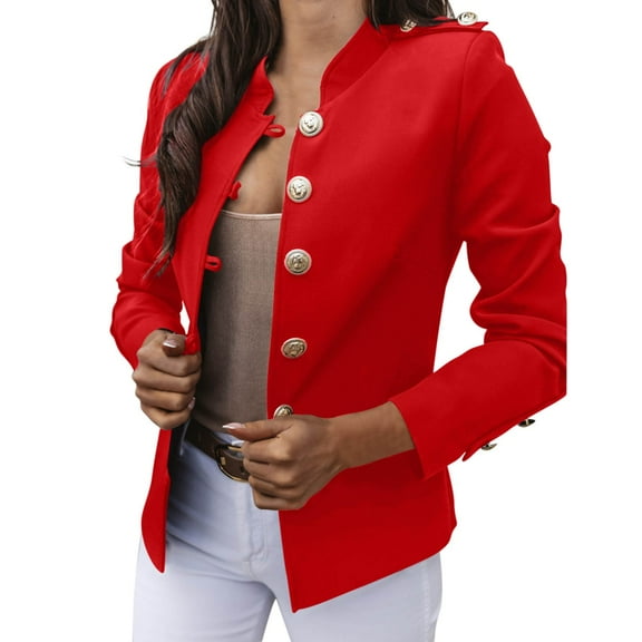 MSJUHEG Winter Coats For Women Blazers For Women Women Long Sleeve Fashion Slim Breasted Short Jacket Small Suit Womens Blazer Red L