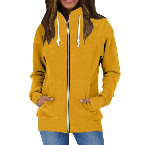 MSJUHEG Winter Coats For Women Cardigan For Women Women Autumn Winter Long Sleeve Fleece Warm Hoodless Stand Collar Solid Color Zip Jacket Cardigan Sweaters For Women Gold L