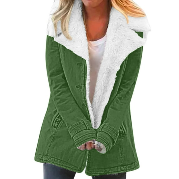 MSJUHEG Winter Coats For Women Jackets For Women Women Casaul Winter Fashionable Long Sleeve Solid Pocket Cardigan Button Top Sweater Knit Hooded Coat Blouse Plush Fleece Jacket Women Green 5Xl