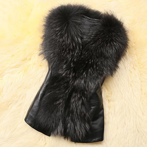 MSJUHEG Winter Coats For Women Leather Jacket Women Fashion Plus Size Solid Sleeveless Neck Vest Coat Jacket Leather Jacket Women Black M