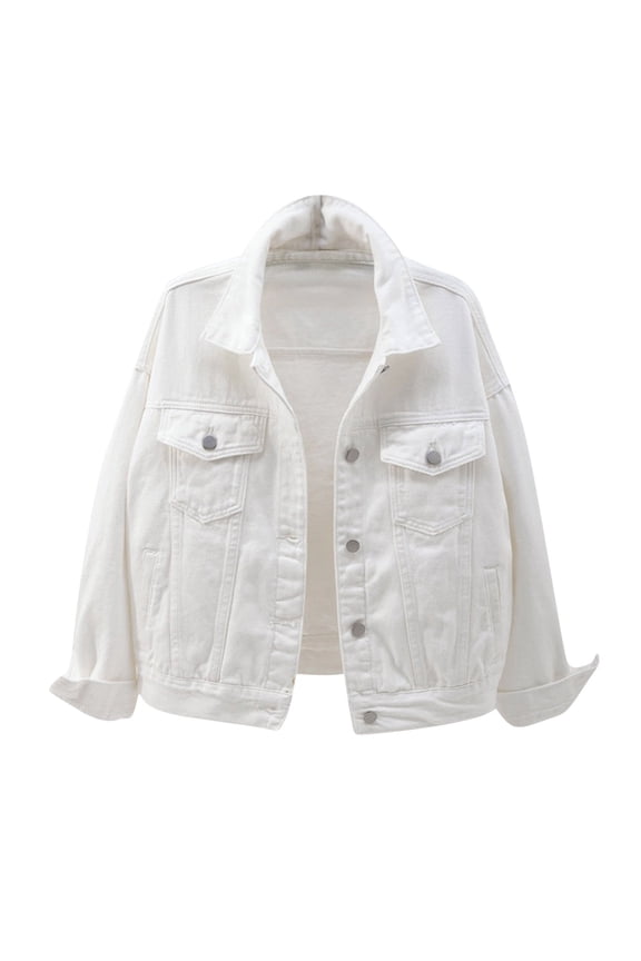 Winter Coats For Women Denim Jacket For Women Womens Candy Color Denim Jacket Relaxed Fit Casual Jean Trucker Jacket Jean Jacket Women White L