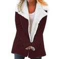 thumbnail image 1 of MSJUHEG Winter Coats For Women Jackets For Women Women Casaul Winter Fashionable Long Sleeve Solid Pocket Cardigan Button Top Sweater Knit Hooded Coat Blouse Plush Fleece Jacket Women Wine 5Xl, 1 of 4