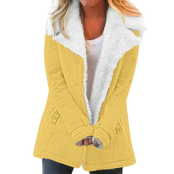 MSJUHEG Winter Coats For Women Jackets For Women Women Casaul Winter Fashionable Long Sleeve Solid Pocket Cardigan Button Top Sweater Knit Hooded Coat Blouse Plush Fleece Jacket Women Yellow 3Xl