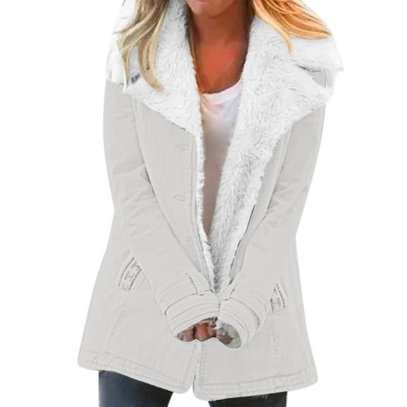 MSJUHEG Winter Coats For Women Jackets For Women Women Casaul Winter Fashionable Long Sleeve Solid Pocket Cardigan Button Top Sweater Knit Hooded Coat Blouse Plush Fleece Jacket Women White Xl