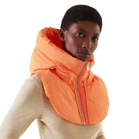 MSJUHEG Winter Gloves Scarf Women False Vest Sleeveless Zip Up False Hooded Mock Collar Padded Gilet Lightweight Winter Detachable Half Vestcoat Scarf For Women Orange S
