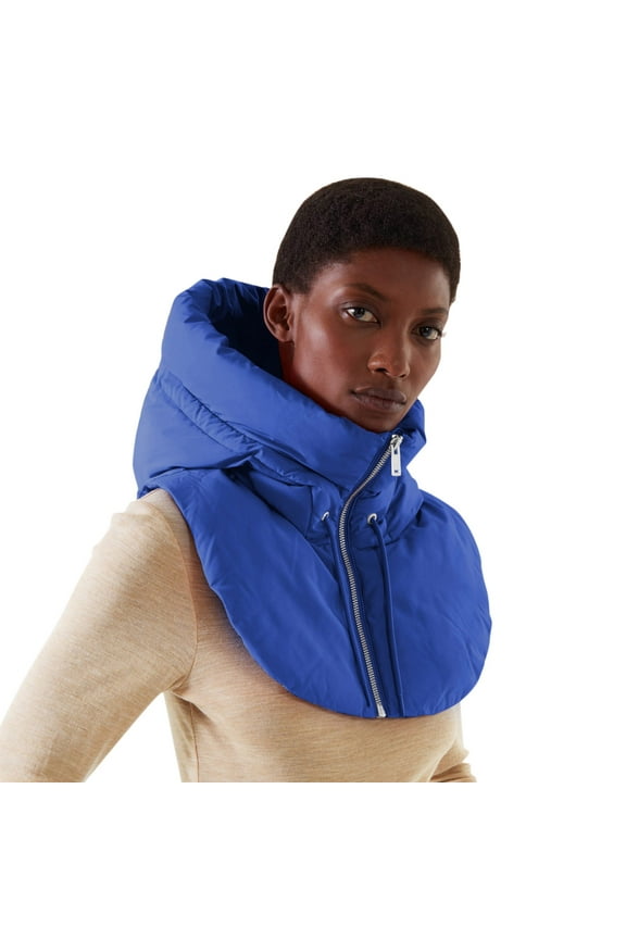 Winter Gloves Scarf Women False Vest Sleeveless Zip Up False Hooded Mock Collar Padded Gilet Lightweight Winter Detachable Half Vestcoat Scarf For Women Blue S