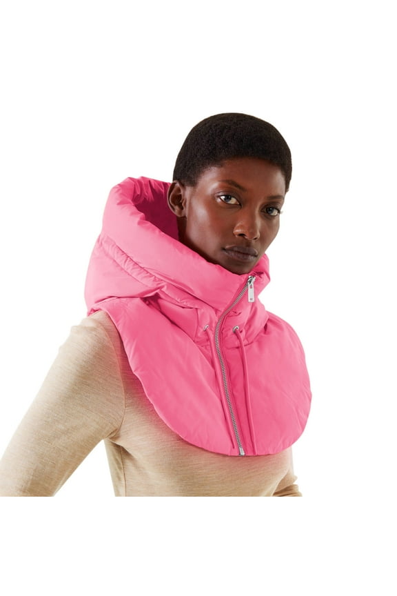 Winter Gloves Scarf Women False Vest Sleeveless Zip Up False Hooded Mock Collar Padded Gilet Lightweight Winter Detachable Half Vestcoat Scarf For Women Hot Pink S