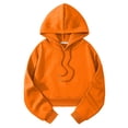 thumbnail image 1 of MSJUHEG Women Cropped Hooded Pullover, Long Sleeve Relaxed‑Fit Sweatshirt, Drawstring Hood and Kangaroo Pocket, Cozy Drop‑Shoulder Design for Spring‑Fall Daily & Weekend Looks A1 Orange XS, 1 of 3