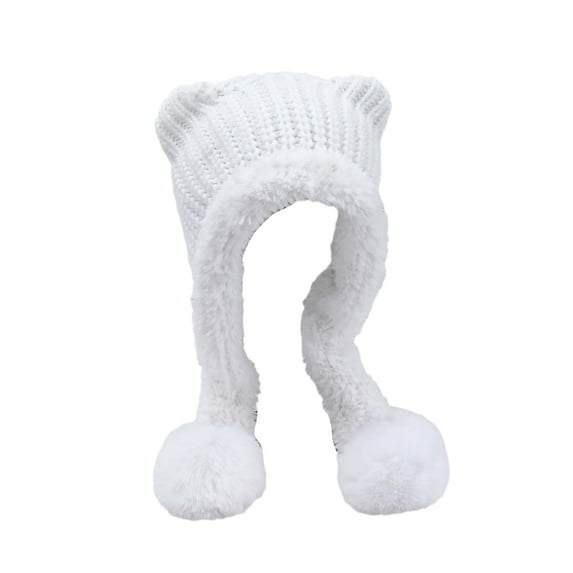 MSJUHEG Women Faux Fur Trapper Hat Cossack Russian Ushanka Hat Winter Warm Ear Flaps Mongolian Cap Furry Pompom Cap for Ski A6 White 1 One Size