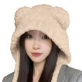 thumbnail image 1 of MSJUHEG Women Fuzzy Plush Hooded Beanie Hat Fluffy Warm Ear‑Protection Headwear for Cold‑Weather Snow Outdoor and Casual Daily Wear Beige One Size, 1 of 3