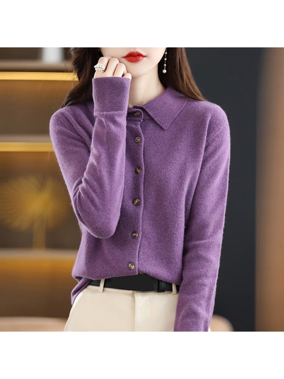 Women Lightweight Cardigan Long Sleeve Tops Cozy Cardigans Fall Cardigan Drop Shoulder Slouchy Fall Outwear Coats Casual Cardigan Women's Fashion Sweatshirts Purple L