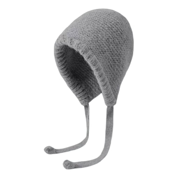 MSJUHEG Women Practical Knit Earflap Beanie Hat Tie Strings for Secure Placement Soft Cozy Stretchy Warm Headwear for fall winter everyday and casual outdoor activities Gray One Size