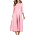 thumbnail image 1 of MSJUHEG Women'S Casual Dresses Pink Dress Women'S Fashion Casual Solid Dress Round Neck Long Sleeve Mid Calf Swing Dress Womens Dresses Pink L, 1 of 4