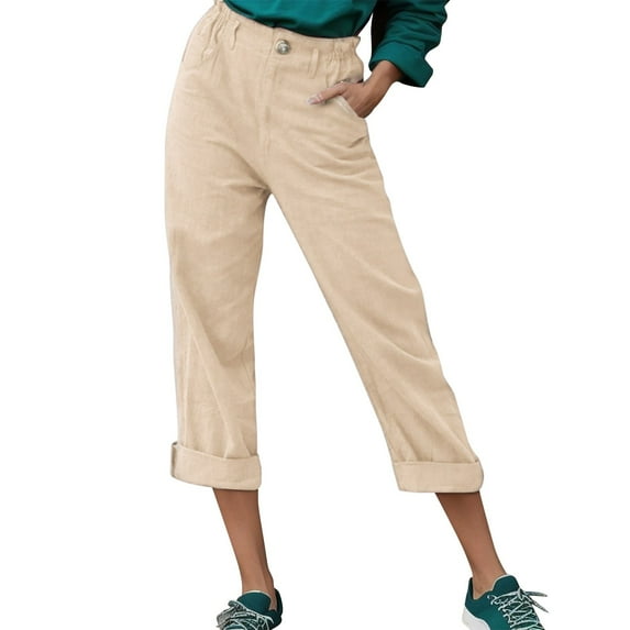 MSJUHEG Women'S Pants High Waisted Jeans For Women Womens Back Trousers Elastic Pants Drawstring Cotton Pants Waist Pants Linen Pants Beige M