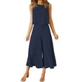 thumbnail image 1 of MSJUHEG Women'S Pants Pants For Women Women Sleeveless Tank O Neck Top Short Button Top Wide Leg Pants Pocket Two Piece Suit Fall Dresses Navy Xl, 1 of 4