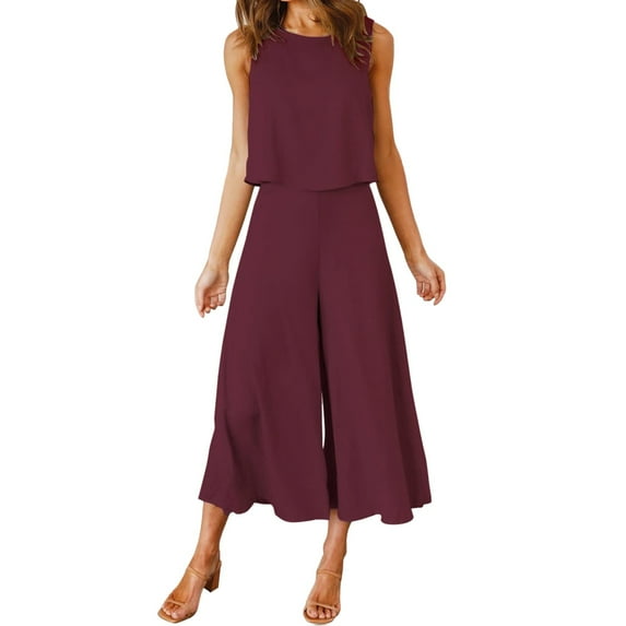 MSJUHEG Women'S Pants Pants For Women Women Sleeveless Tank O Neck Top Short Button Top Wide Leg Pants Pocket Two Piece Suit Fall Dresses Red Xs