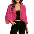 thumbnail image 1 of MSJUHEG Women Shrug Chiffon Cardigans 3/4 Batwing Sleeve Swimwear Cover Ups Open Front Cropped Mesh Sheer Chiffon Shrug Sparkle Cardigan Sheer Jacket Loose Fit Cover Up Hot Pink Xl, 1 of 6