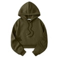 thumbnail image 1 of MSJUHEG Women's Cropped Hoodie Pullover, Long Sleeve Drawstring Hood with Kangaroo Pocket, Drop‑Shoulder Loose‑Fit Sweatshirt, Trendy Casual Top for Daily & Spring‑Fall Outfits A1 Army Green L, 1 of 3