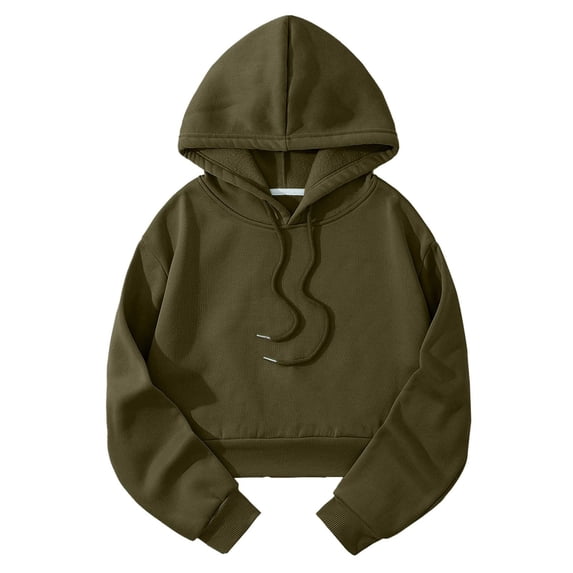 MSJUHEG Women's Cropped Hoodie Pullover, Long Sleeve Drawstring Hood with Kangaroo Pocket, Drop‑Shoulder Loose‑Fit Sweatshirt, Trendy Casual Top for Daily & Spring‑Fall Outfits A1 Army Green L