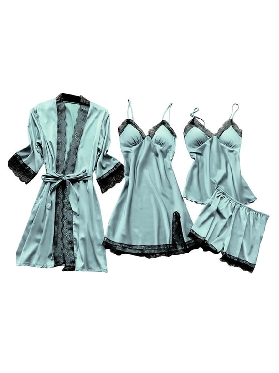 Womens Nightgown Womens Bathrobe Pj Set with Robe Satin Robe with Nightgown Pajama Dress Short Robe Robes for Women Nightgown and Robe Set Pajama Set with Robe Mint Green L