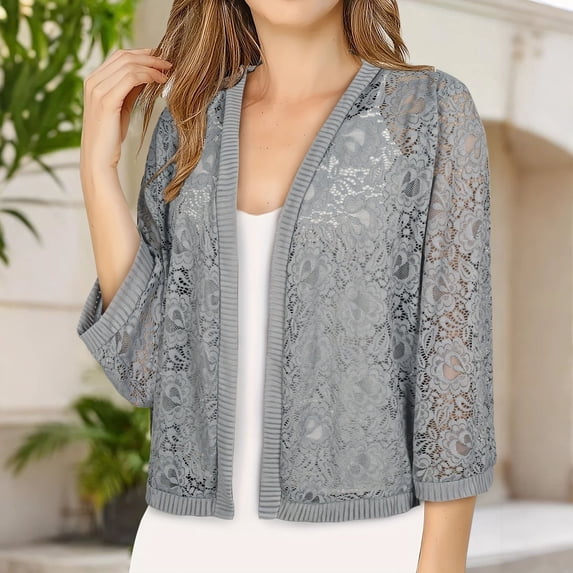 MSJUHEG Women's Shrug Sweaters Long Sleeve Sweaters Open Front Dress Cover Up Hollow Out Crochet Shrug Loose Cardigan Thin Cardigan Summer Cardigan Plus Size Cardigan Gray 2xl