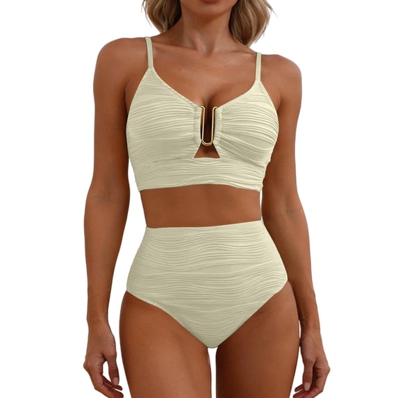 MSJUHEG Women's Tankini High Waisted Bikini Sets for Women and Shorts Bathing Suits Front Two Piece Swimsuit Full Coverage Swimsuits Plus Size Swimsuit for Women Beige L