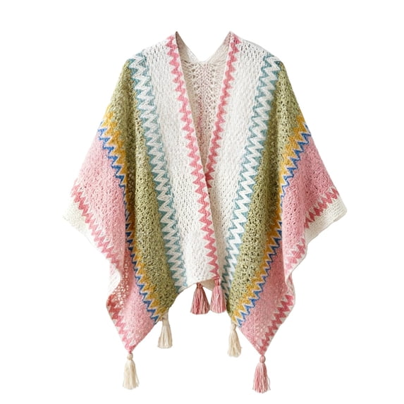MSJUHEG Women's Vintage Crochet Knit Poncho 3/4 Length Sleeve Lightweight Cardigans Boho Cardigan Open Front or Tie?? Summer Bolero Crochet Shrug Cardigan Sweaters Cover Up Top Pink One Size