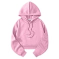 thumbnail image 1 of MSJUHEG Womens Cropped Hoodie Pullover Sweatshirt, Warm Long Sleeve, Drawstring Hood with Kangaroo Pocket, Cozy Drop‑Shoulder Silhouette for Spring‑Fall Casual Scenarios A1 Pink XS, 1 of 3