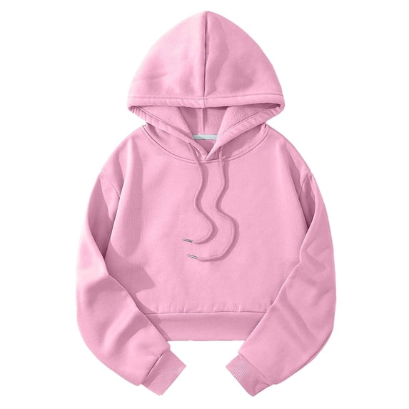 MSJUHEG Womens Cropped Hoodie Pullover Sweatshirt, Warm Long Sleeve, Drawstring Hood with Kangaroo Pocket, Cozy Drop‑Shoulder Silhouette for Spring‑Fall Casual Scenarios A1 Pink XS