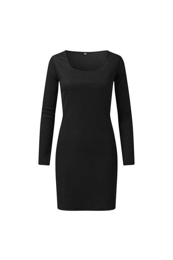 Womens Dresses Black Dress Womens Long Sleeve Square Neck Split Slim Fit High Waist Stretch Midi Bodycon Dress Mini Dress Black M