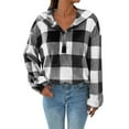 thumbnail image 1 of MSJUHEG Womens Hoodies Hoodie Gingham Half Button Drop Shoulder Hoodie Womens Casual Plaid Shacket Button Down Long Sleeve Sweatshirt Zip Up Hoodie Black L, 1 of 8
