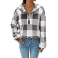 thumbnail image 1 of MSJUHEG Womens Hoodies Hoodie Gingham Half Button Drop Shoulder Hoodie Womens Casual Plaid Shacket Button Down Long Sleeve Sweatshirt Zip Up Hoodie Gray L, 1 of 5