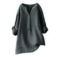 thumbnail image 1 of MSJUHEG Womens Linen Tops Gauze Button Down Shirts for Women Summer Linen Shirt Loose Solid Color Casual Shirts Blusas De Algodon Para Mujer Summer Blouses Dark Gray 2xl, 1 of 3