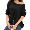 thumbnail image 1 of MSJUHEG Womens Long Sleeve Tops Off The Shoulder Sweater Top Polyester Off-The-Shoulder Pullover Style Long Sleeves Lightweight Knit Sweater For Women Black M, 1 of 5