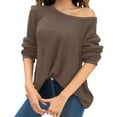 thumbnail image 1 of MSJUHEG Womens Long Sleeve Tops Off The Shoulder Sweater Top Polyester Off-The-Shoulder Pullover Style Long Sleeves Lightweight Knit Sweater For Women Brown Xxl, 1 of 5