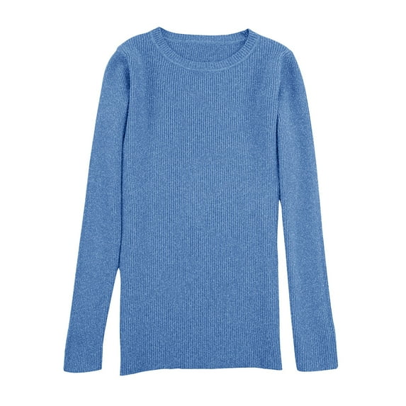 MSJUHEG Womens Long Sleeve Tops Turtleneck Sweater Women Polyester Round Neckline Pullover Style Long Sleeves Lightweight Women'S Sweaters Blue S