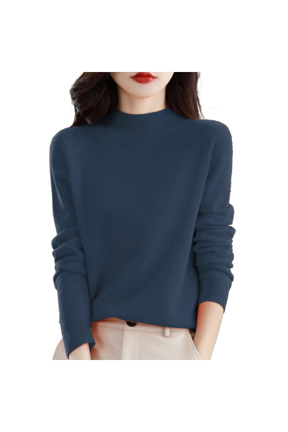Womens Long Sleeve Tops Turtleneck Sweater Women Polyester Turtleneck Pullover Style Long Sleeves Lightweight Women'S Sweaters Blue Xxl