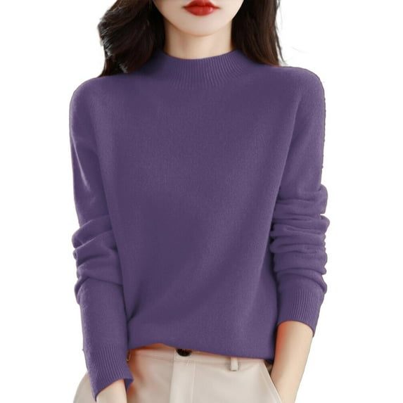 MSJUHEG Womens Long Sleeve Tops Turtleneck Sweater Women Polyester Turtleneck Pullover Style Long Sleeves Lightweight Women'S Sweaters Purple L