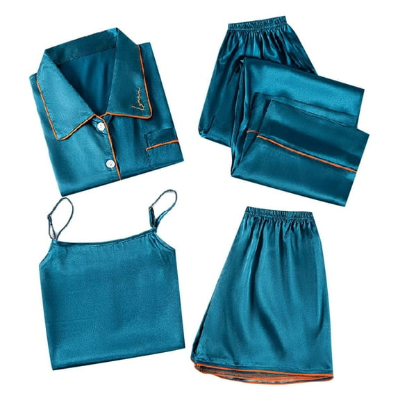 MSJUHEG Womens Loungewear Set Silk Pajamas for Women Pajamas for Women Pajamas for Women Set Satin Pajama Set for Women Polyester Blue M