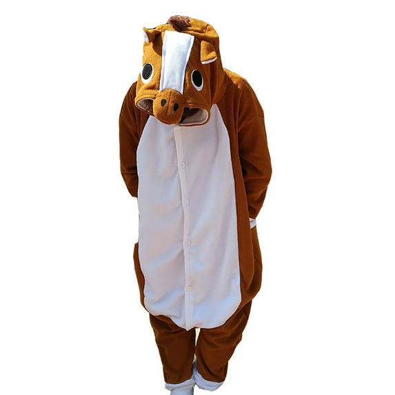 MSJUHEG Womens Pajamas Pajamas For Women Brown Horse Cartoon Pajamas Polar Fleece Long Sleeved Couple Pajamas Autumn And Winter Homewear Womens Pajama Sets Brown L