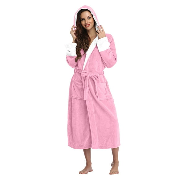 MSJUHEG Womens Pajamas Pajamas For Women Women Hooded Fleece Bathrobe Lightweight Soft Plush Long Flannel Sleepwear Fleece Hooded Bathrobe Plush Long Robe Womens Pajama Sets Pink Xxl