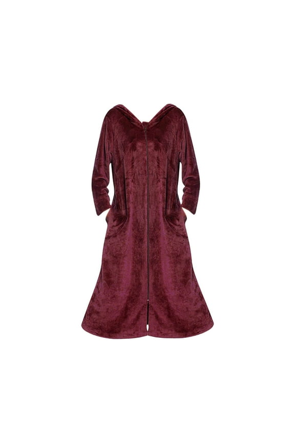 Womens Pajamas Pajamas For Women Women'S Flannel Robe Zipper Front Robes Full Length Bathrobe Flannel Fleece Robes Winter Warm Housecoat Nightgown Sleepwear Pajamas Womens Pajama Sets Red Xxl