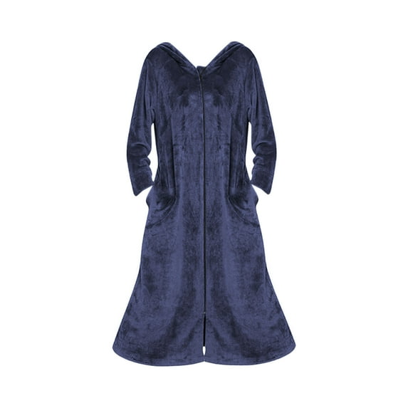 MSJUHEG Womens Pajamas Pajamas For Women Women'S Flannel Robe Zipper Front Robes Full Length Bathrobe Flannel Fleece Robes Winter Warm Housecoat Nightgown Sleepwear Pajamas Womens Pajama Sets Navy L