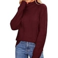 thumbnail image 1 of MSJUHEG Womens Sweaters Turtleneck Sweater Women Acrylic Fibres High Neck Pullover Style Long Sleeves Lightweight Women'S Sweaters Wine M, 1 of 2