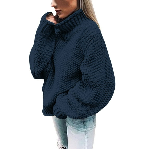 MSJUHEG Womens Sweaters Turtleneck Sweater Women Cotton High Neck Pullover Style Long Sleeves Lightweight Women'S Sweaters Navy S