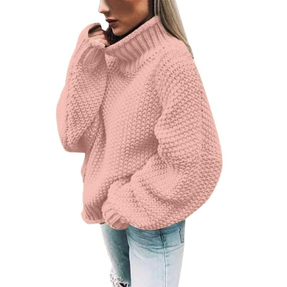 MSJUHEG Womens Sweaters Turtleneck Sweater Women Cotton High Neck Pullover Style Long Sleeves Lightweight Women'S Sweaters Pink M