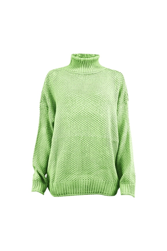 Womens Sweaters Turtleneck Sweater Women Polyester High Neck Pullover Style Long Sleeves Lightweight Women'S Sweaters Mint Green 6Xl